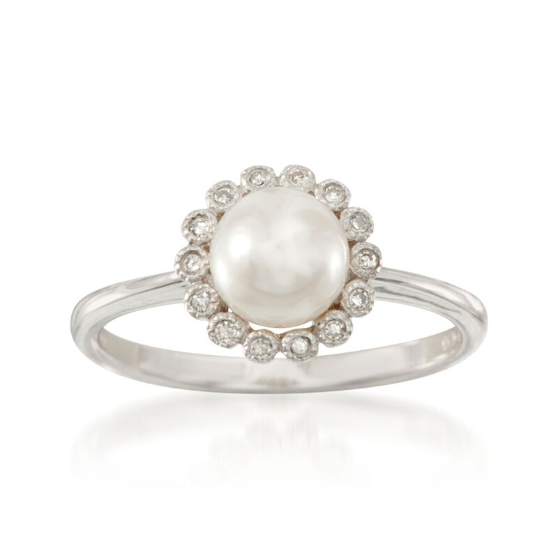6.5mm Cultured Pearl Ring with Diamonds in 14kt White Gold   image number 0
