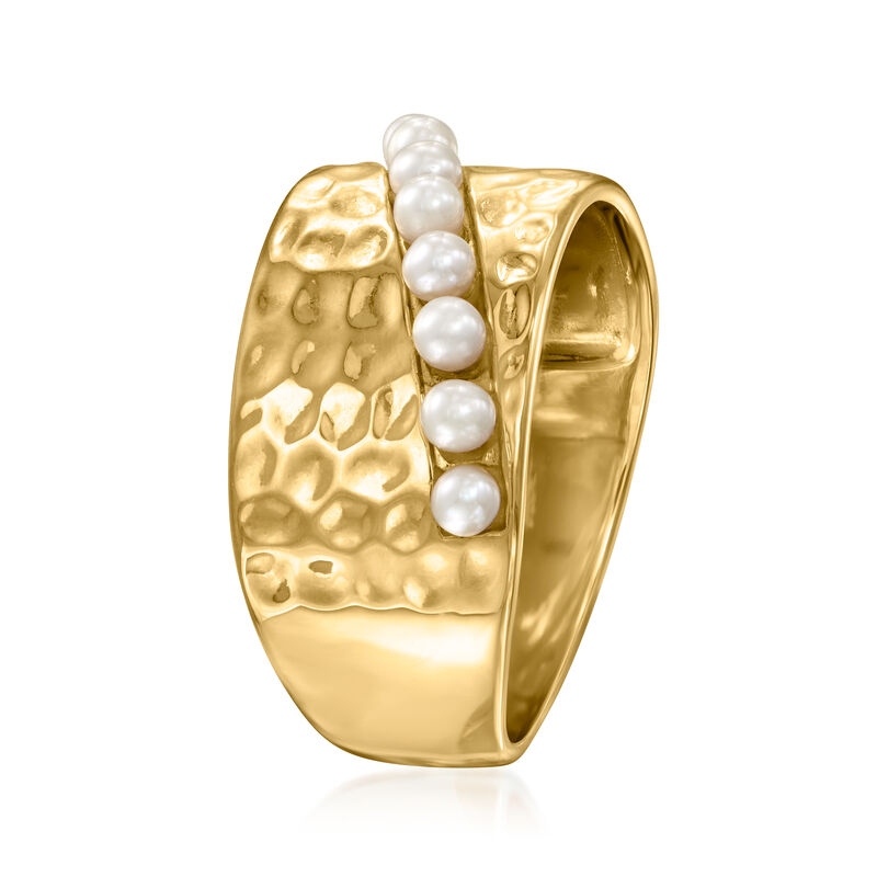 2-2.5mm Cultured Pearl Stripe Ring in 18kt Gold Over Sterling image number 2