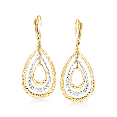 10kt Two-Tone Gold Concentric Teardrop Earrings