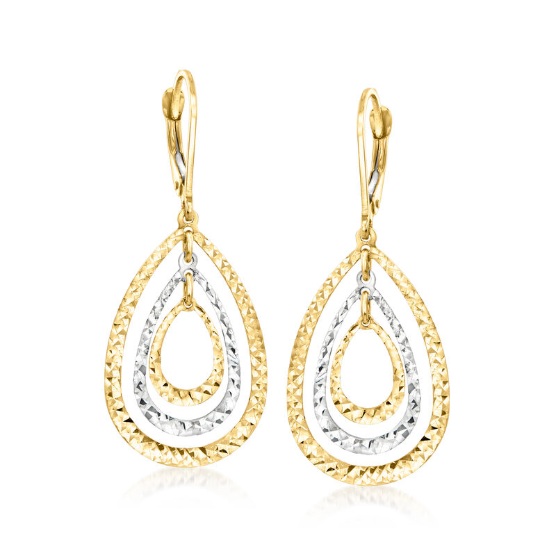 10kt Two-Tone Gold Concentric Teardrop Earrings  image number 0