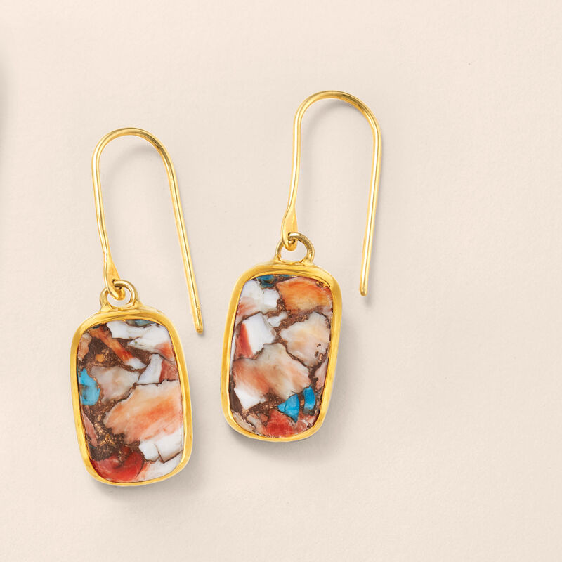 Kingman Turquoise Drop Earrings in 18kt Gold Over Sterling image number 2