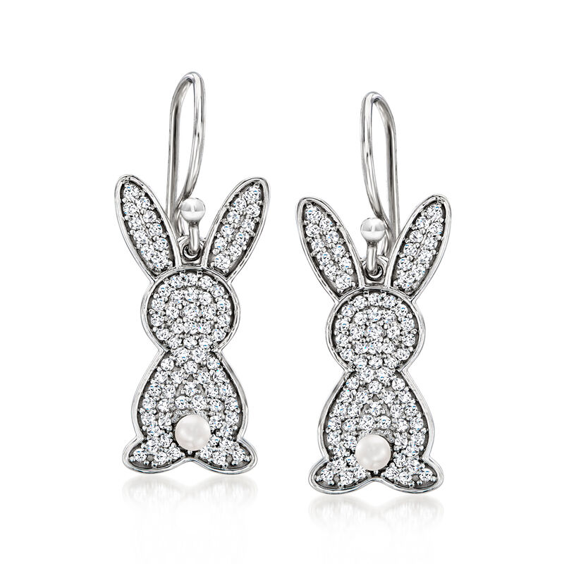.70 ct. t.w. White Topaz Bunny Drop Earrings with 2.5-3mm Cultured Pearls in Sterling Silver image number 0