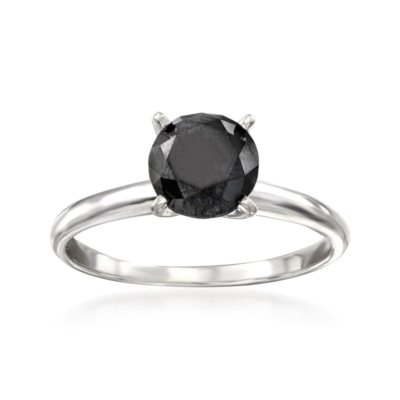 1.00 Carat Black Diamond Solitaire Ring in 14kt White Gold image number 0