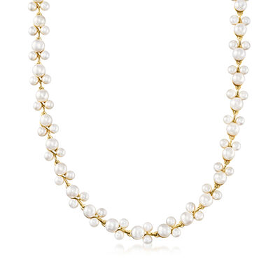 5-7.5mm Cultured Pearl Trio Vine Necklace in 18kt Gold Over Sterling
