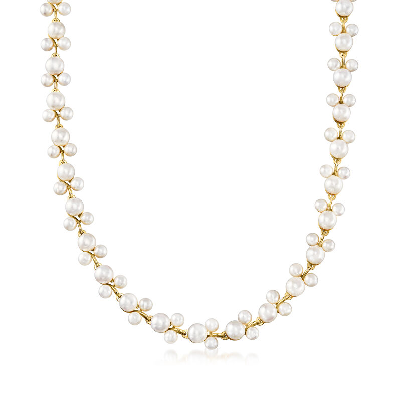 5-7.5mm Cultured Pearl Trio Vine Necklace in 18kt Gold Over Sterling image number 0