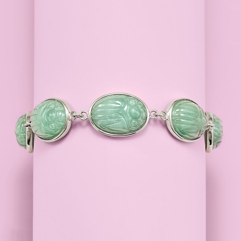 Green Jade Scarab Bracelet in Sterling Silver image number 2