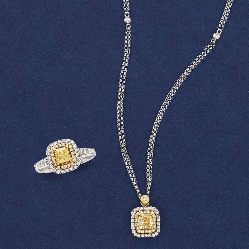 .91 ct. t.w. Yellow Diamond Necklace with Diamond Accents in 18kt Two-Tone Gold image number 2