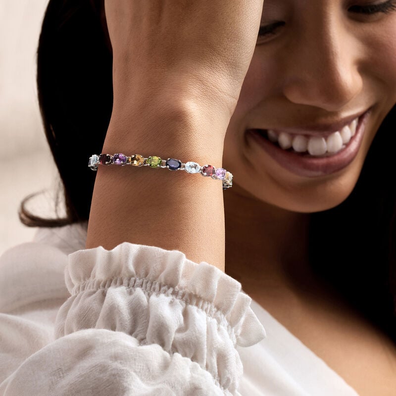 16.00 ct. t.w. Multi-Gemstone Link Bracelet in Sterling Silver image number 1
