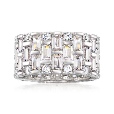 5.50 ct. t.w. Baguette and Round CZ Eternity Band in Sterling Silver