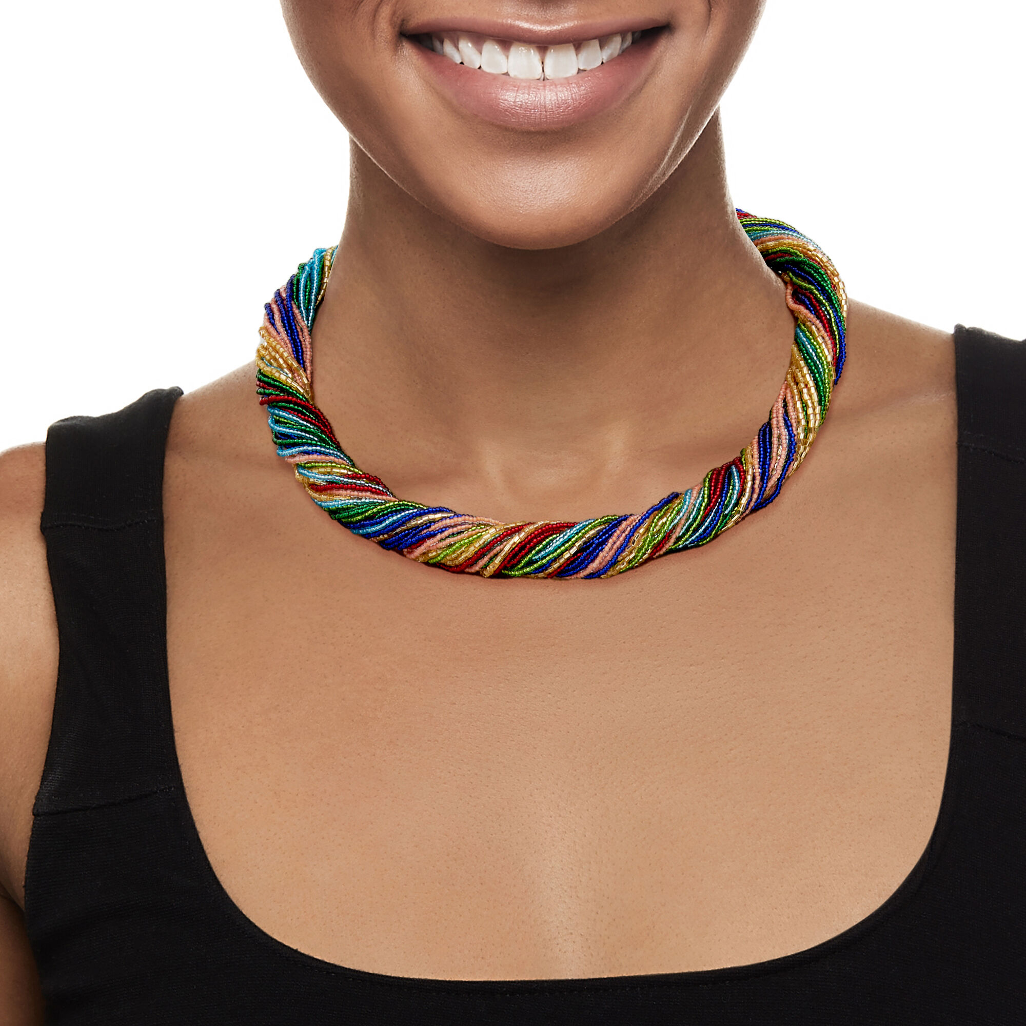 Italian Multicolored Murano Glass Bead Torsade Necklace with Italian Multicolored Murano Glass Bead Torsade Necklace with
