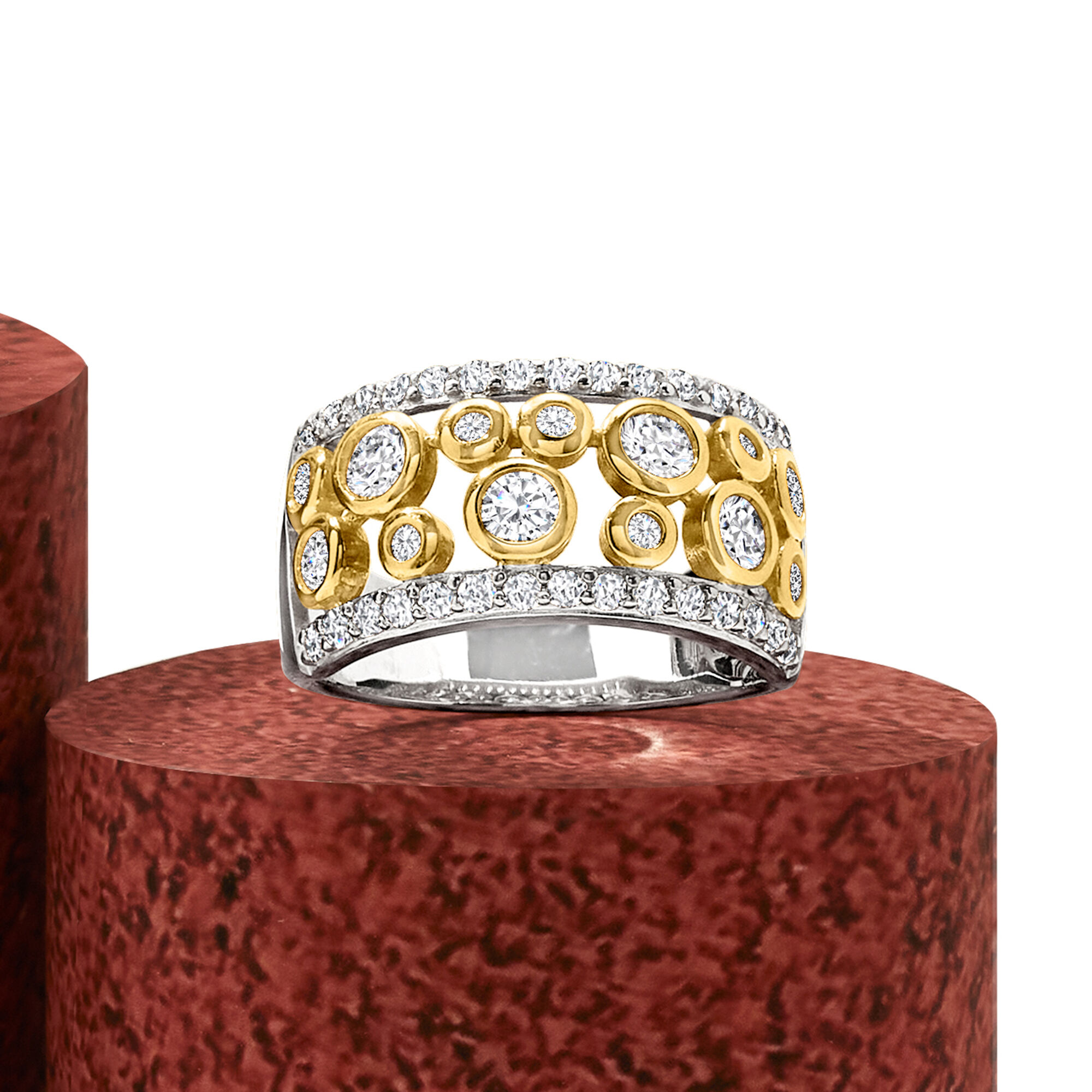 1.06 ct. t.w. CZ Open-Space Bubble Ring in Two-Tone Sterling Silver