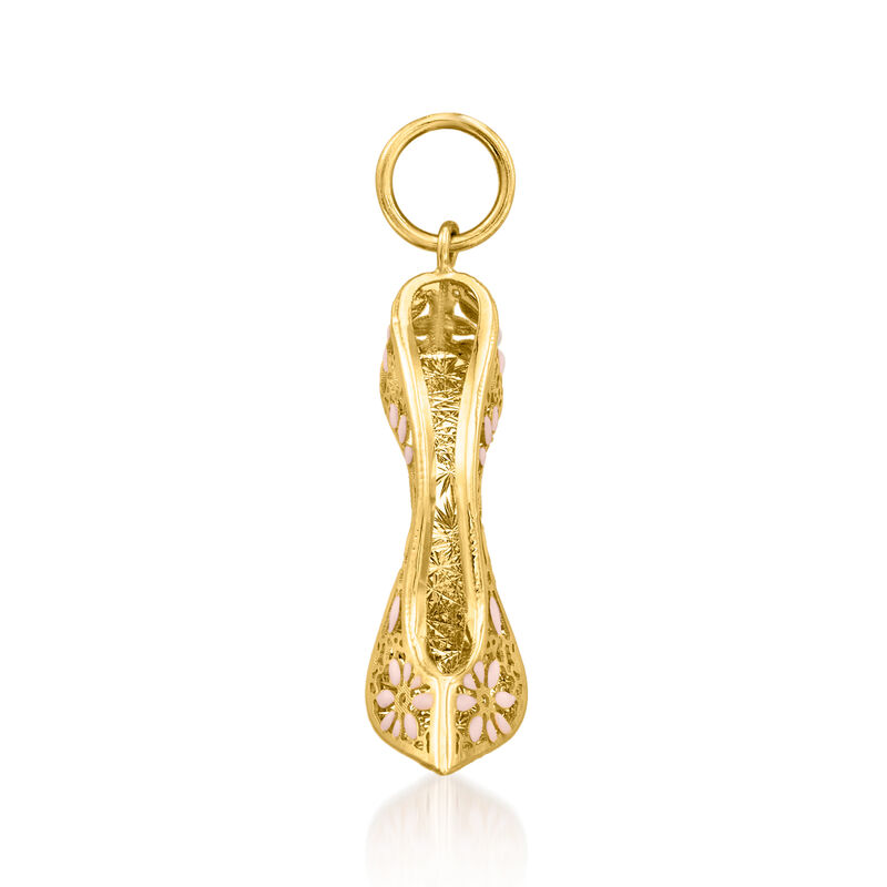 Italian 14kt Yellow Gold and Pink Enamel Stiletto Shoe Pendant image number 4