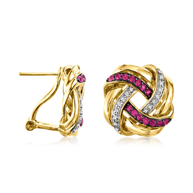 .40 ct. t.w. Ruby and .10 ct. t.w. Diamond Love Knot Earrings in 18kt Gold Over Sterling  image number 2