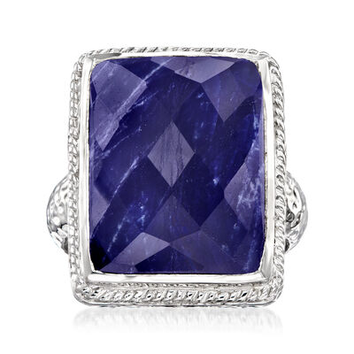 17.00 Carat Sapphire Roped-Edge Ring in Sterling Silver