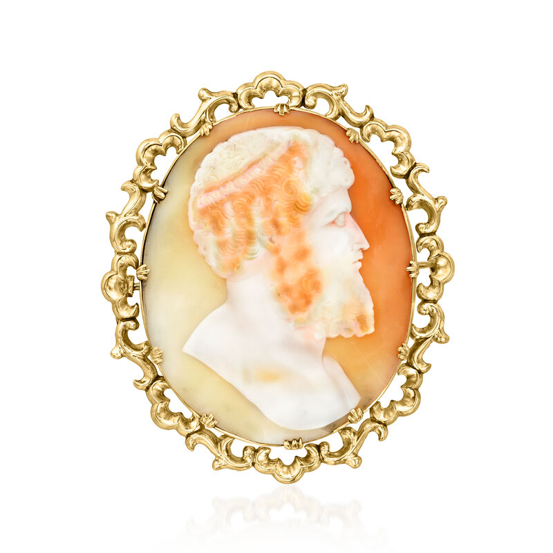 C. 1940 Vintage Brown Shell Cameo Pin in 10kt Yellow Gold image number 0