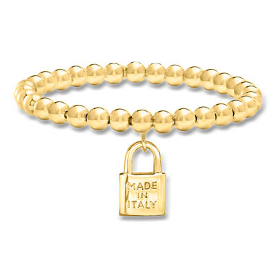 Italian 6mm 18kt Gold Over Sterling Bead Stretch Bracelet with "Made in Italy" Lock Charm