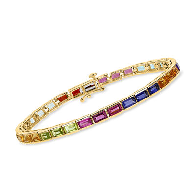 10.60 ct. t.w. Multi-Gemstone Tennis Bracelet in 18kt Gold Over Sterling
