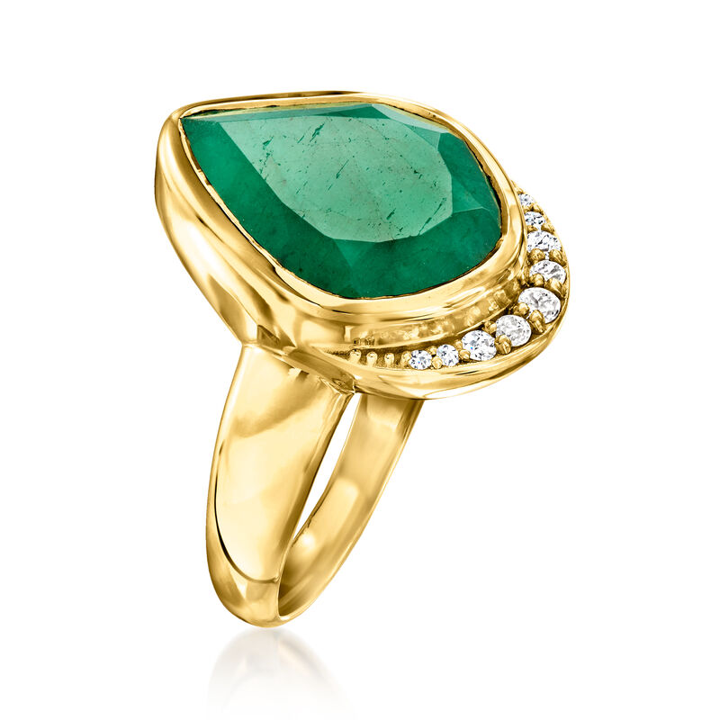 5.25 Carat Emerald and .10 ct. t.w. White Topaz Ring in 18kt Gold Over Sterling image number 2
