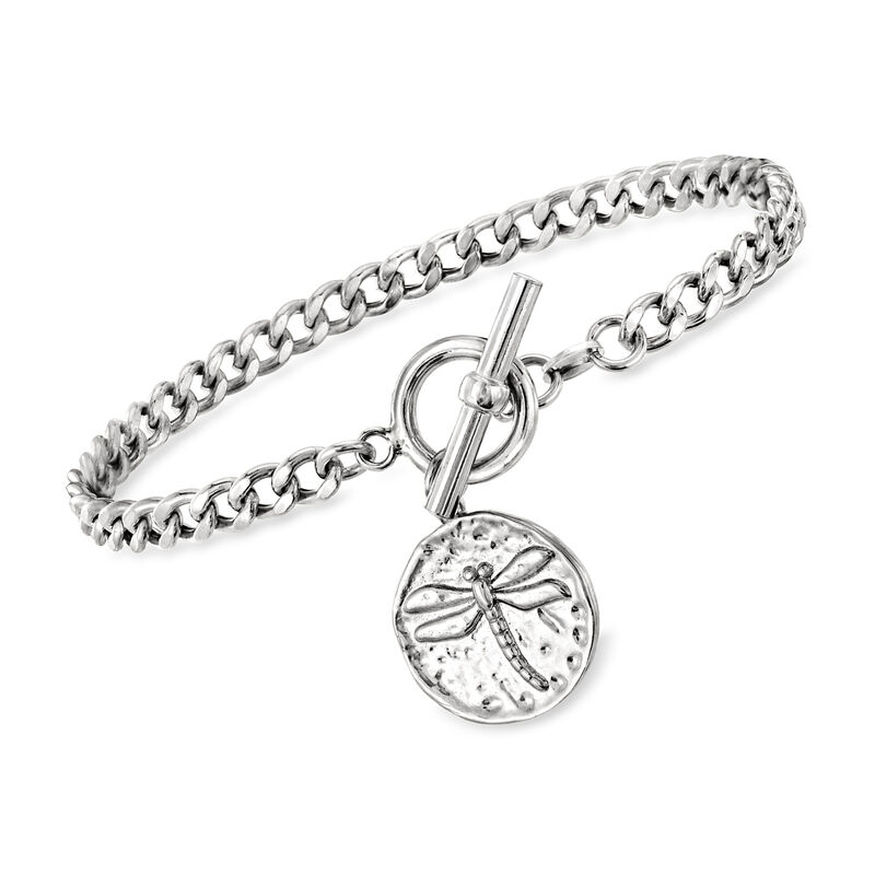 Italian Sterling Silver Toggle Bracelet with Dragonfly Charm image number 0