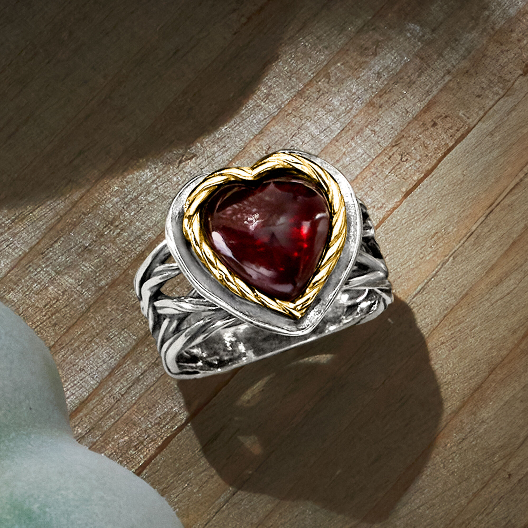 4.00 Carat Garnet Heart Ring in Sterling Silver and 14kt Yellow Gold
