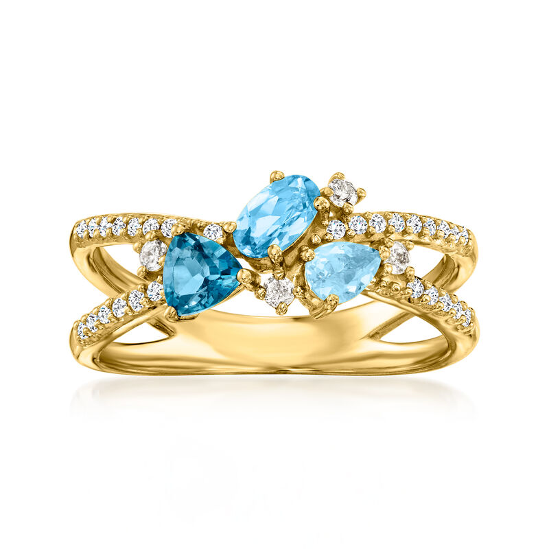 .60 ct. t.w. Tonal Blue Topaz Ring with .20 ct. t.w. Diamonds in 14kt Yellow Gold image number 0