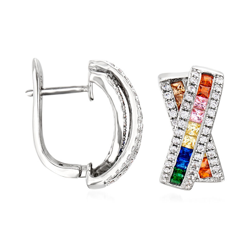 2.40 ct. t.w. Multicolored Simulated Sapphire and .85 ct. t.w. CZ X-Shaped Earrings in Sterling Silver image number 2