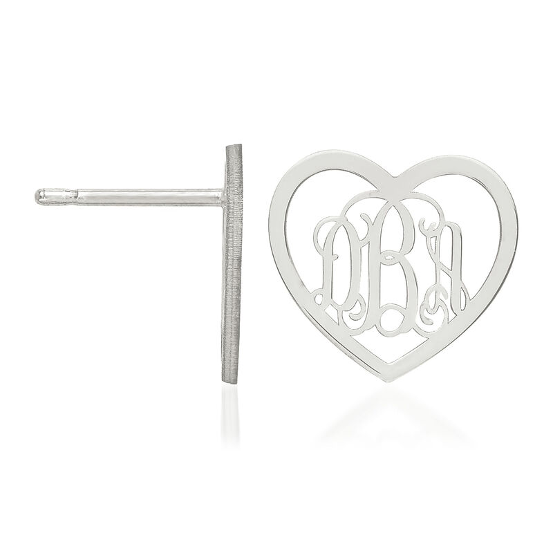 Sterling Silver Small Laser Polished Heart Monogram Post Earrings image number 1