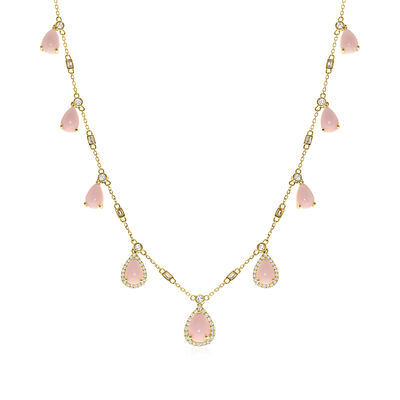 Pink Opal and .74 ct. t.w. Diamond Drop Necklace in 14kt Yellow Gold