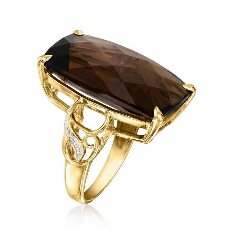 C. 1980 Vintage 23.00 Carat Smoky Quartz Ring with Diamonds in 14kt Yellow Gold. Size 7 image number 2