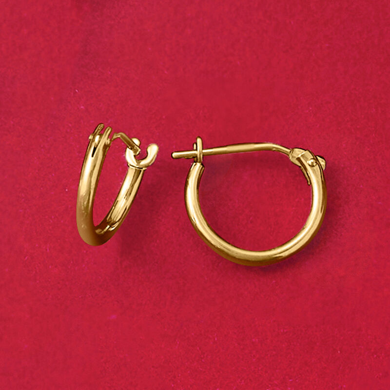 Child's 1.2mm 14kt Yellow Gold Hoop Earrings. 3/8&quot; image number 1