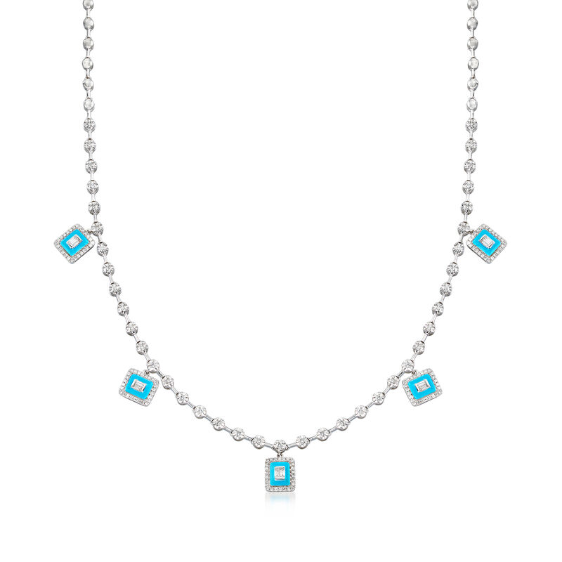 1.15 ct. t.w. Diamond Station Drop Necklace with Turquoise Enamel in 18kt White Gold image number 0