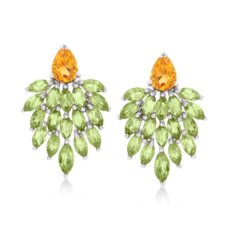 5.00 ct. t.w. Peridot and 1.50 ct. t.w. Citrine Cluster Drop Earrings in Sterling Silver image number 0