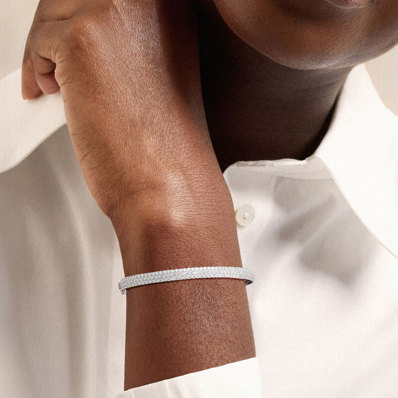 3.00 ct. t.w. Pave Lab-Grown Diamond Bangle Bracelet in Sterling Silver. 7" image number 1