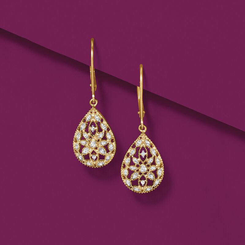 .10 ct. t.w. Diamond Openwork Teardrop Earrings in 18kt Gold Over Sterling  image number 2