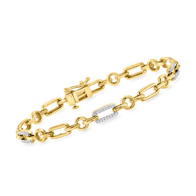 .25 ct. t.w. Diamond Paper Clip Link Station Bracelet in 18kt Gold Over Sterling