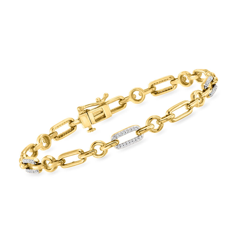 .25 ct. t.w. Diamond Paper Clip Link Station Bracelet in 18kt Gold Over Sterling. 7" image number 0