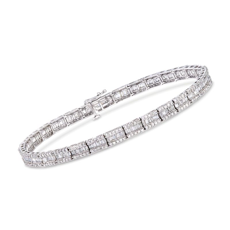 3.00 ct. t.w. Baguette and Round Diamond Bracelet in 14kt White Gold image number 0