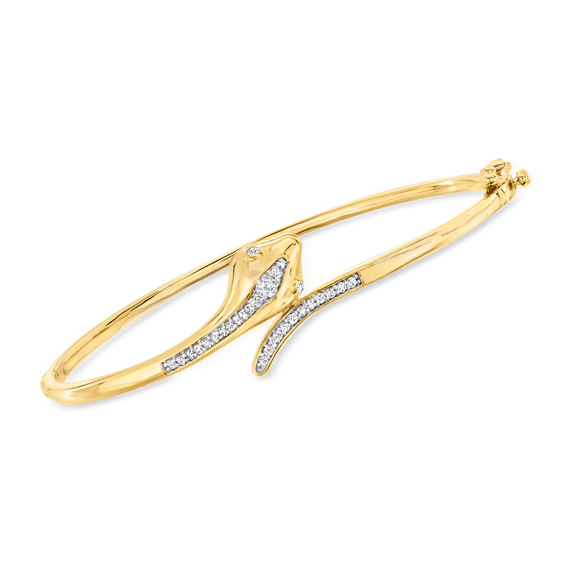 .25 ct. t.w. Diamond Snake Bypass Bangle Bracelet in 18kt Gold Over Sterling image number 0