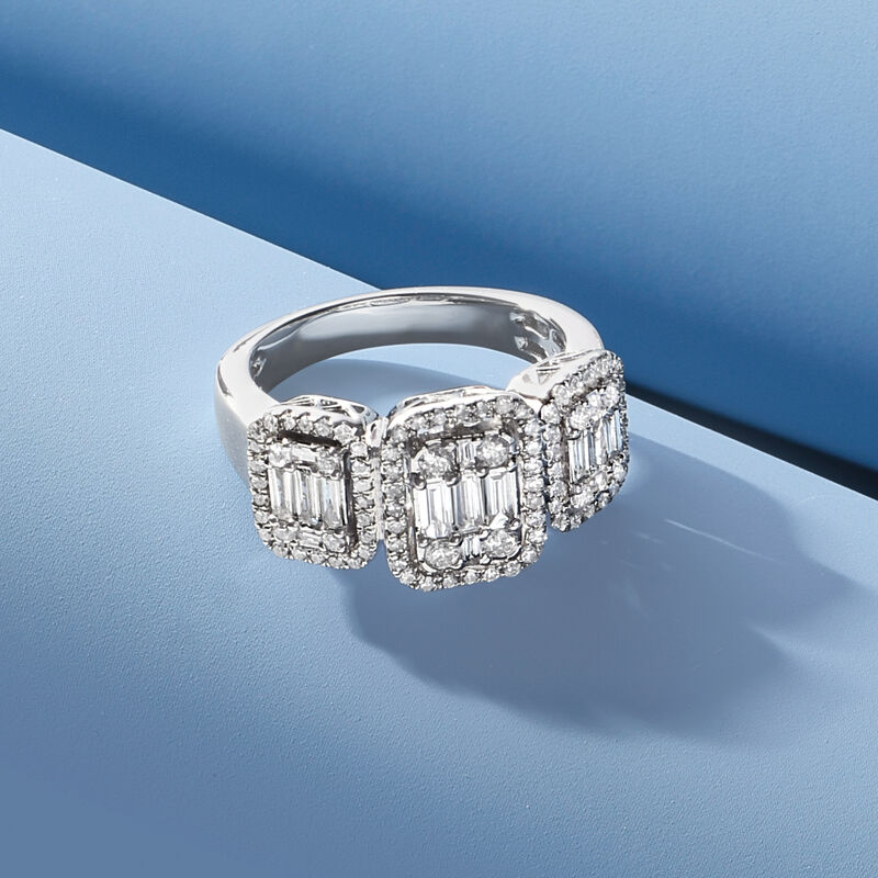 1.10 ct. t.w. Round and Baguette Diamond Ring in 18kt White Gold image number 3