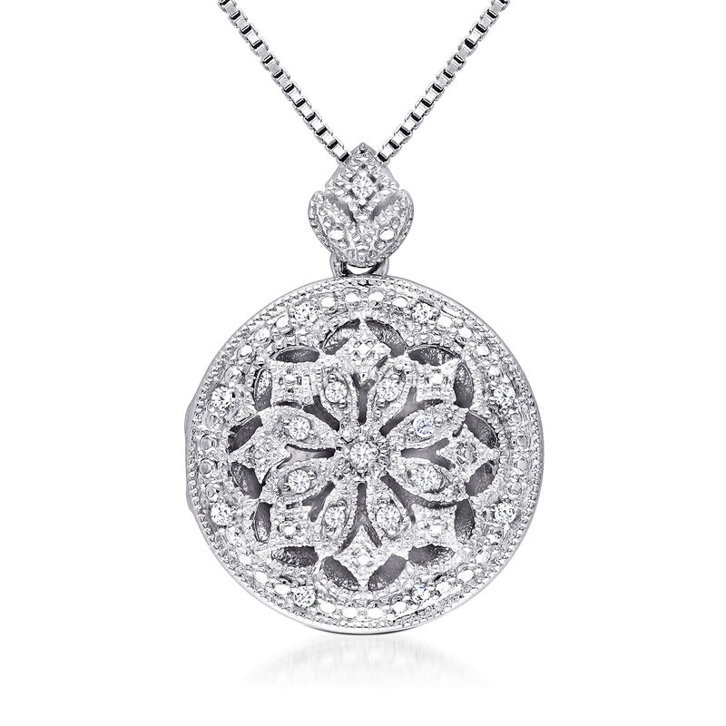 Diamond Round Locket Necklace in Sterling Silver. 18&quot; image number 0