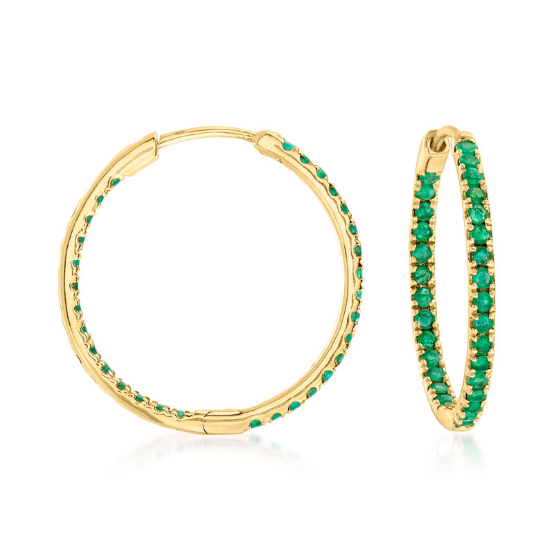 .90 ct. t.w. Emerald Inside-Outside Hoop Earrings in 14kt Yellow Gold. 7/8&quot; image number 0