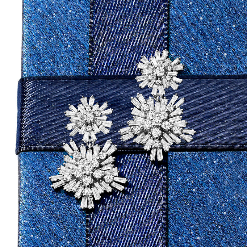 2.00 ct. t.w. Diamond Snowflake Drop Earrings in 14kt White Gold image number 2