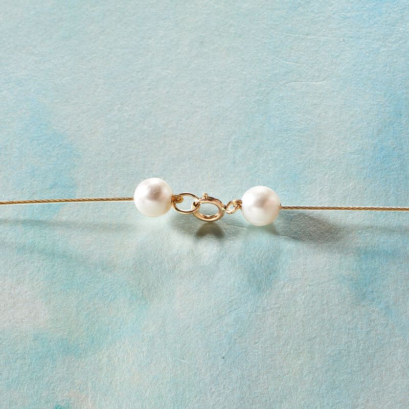 9-9.5mm Cultured Pearl Station Wire Necklace in 14kt Yellow Gold image number 3