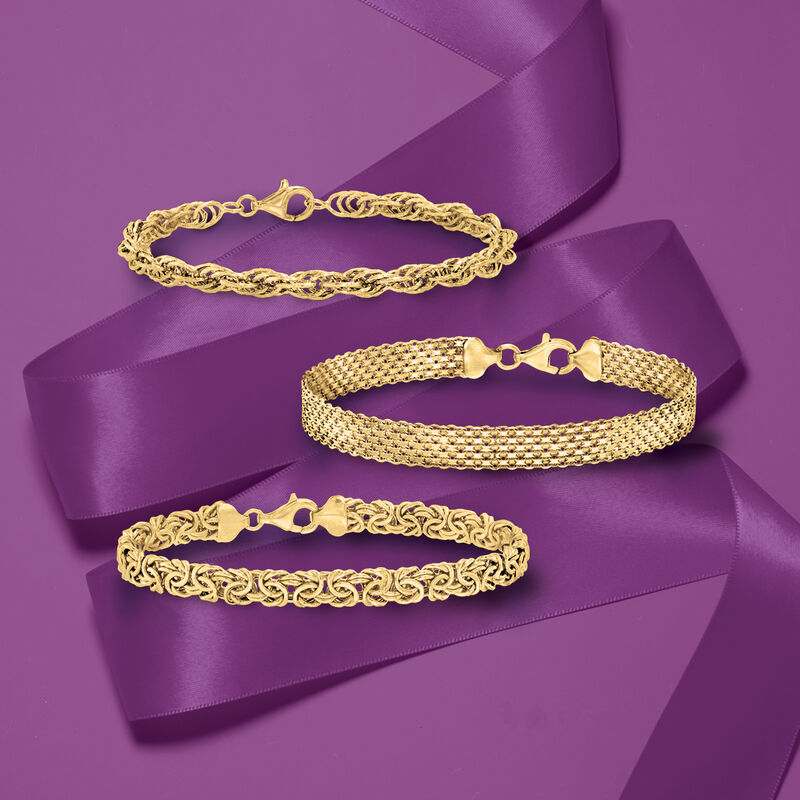 18kt Gold Over Sterling Jewelry Set: Three Link Bracelets image number 3