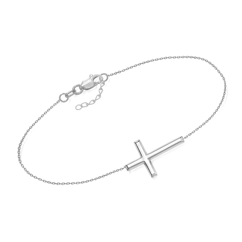 14kt White Gold East-West Sideways Cross Bracelet image number 0