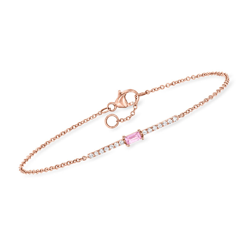 .10 Carat Pink Sapphire and .11 ct. t.w. Diamond Bar Bracelet in 14kt Rose Gold. 6.5&quot; image number 0