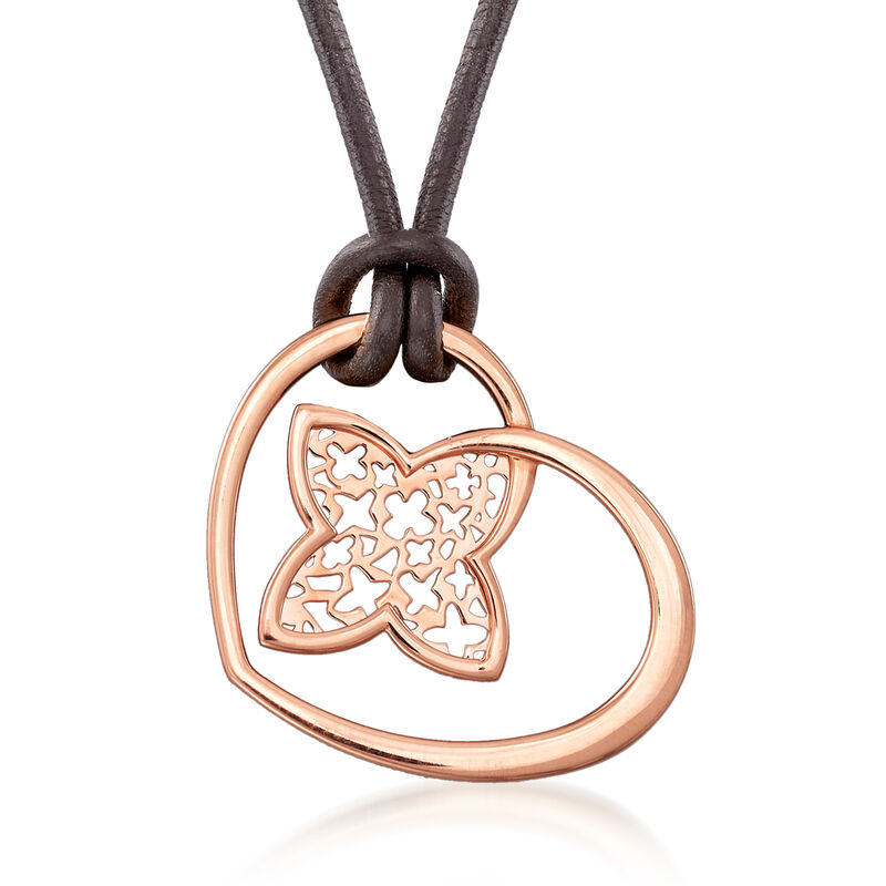 C. 1980 Vintage Louis Vuitton 18kt Rose Gold Heart Necklace with Brown Leather Cord. 22&quot; image number 0