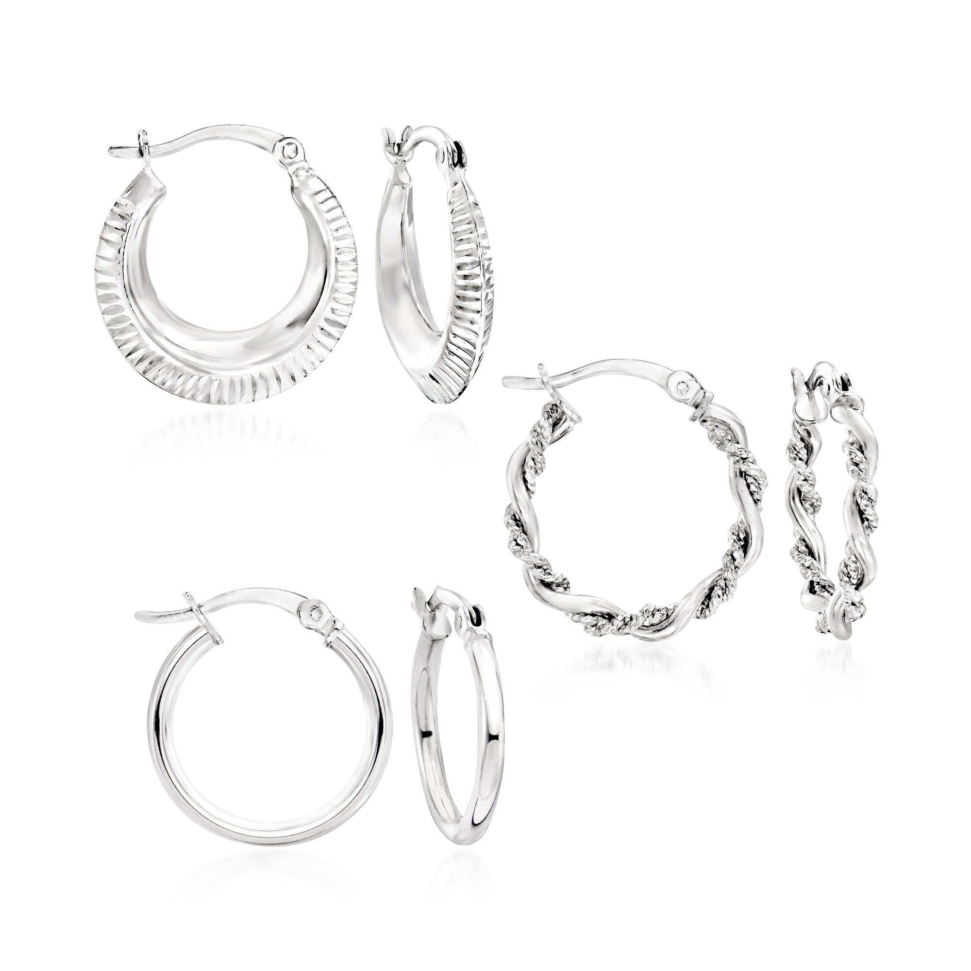 Sterling Silver Jewelry Set: Three Pairs of Hoop Earrings. 3