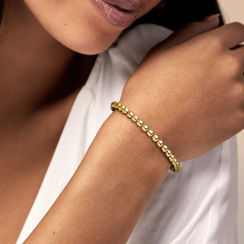 Italian 5mm 14kt Yellow Gold Bead Flex Cuff Bracelet. 7&quot; image number 1