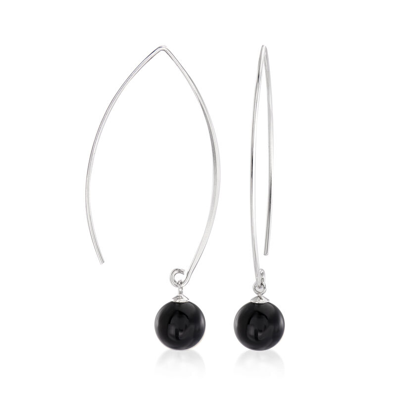 8-8.5mm Black Onyx Bead Drop Earrings in Sterling Silver image number 2